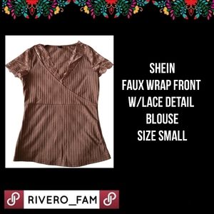 SHEIN | FAUX WRAP FRONT W/LACE DETAIL BLOUSE | SIZE SMALL